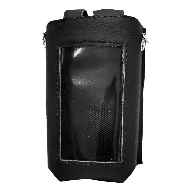 Capa de couro com visor transparente