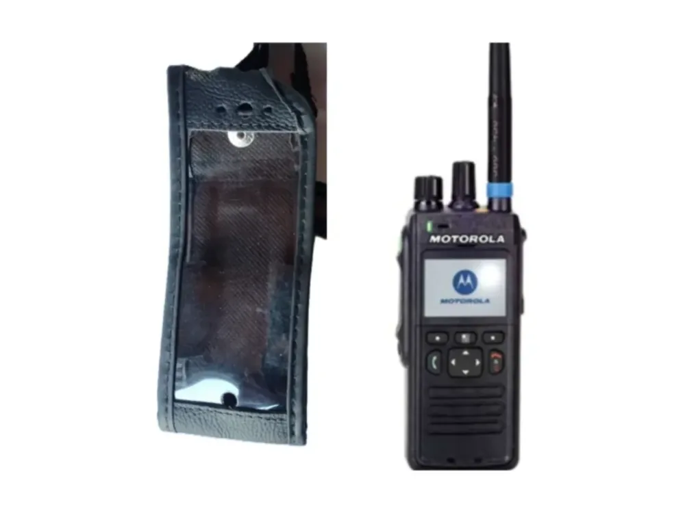 Capa de couro com visor para rádio Motorola MTP e DTR
